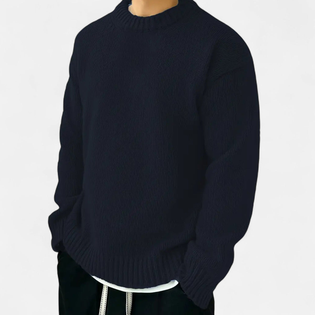 Sweater med rund hals og ribkanter i løs pasform til mænd