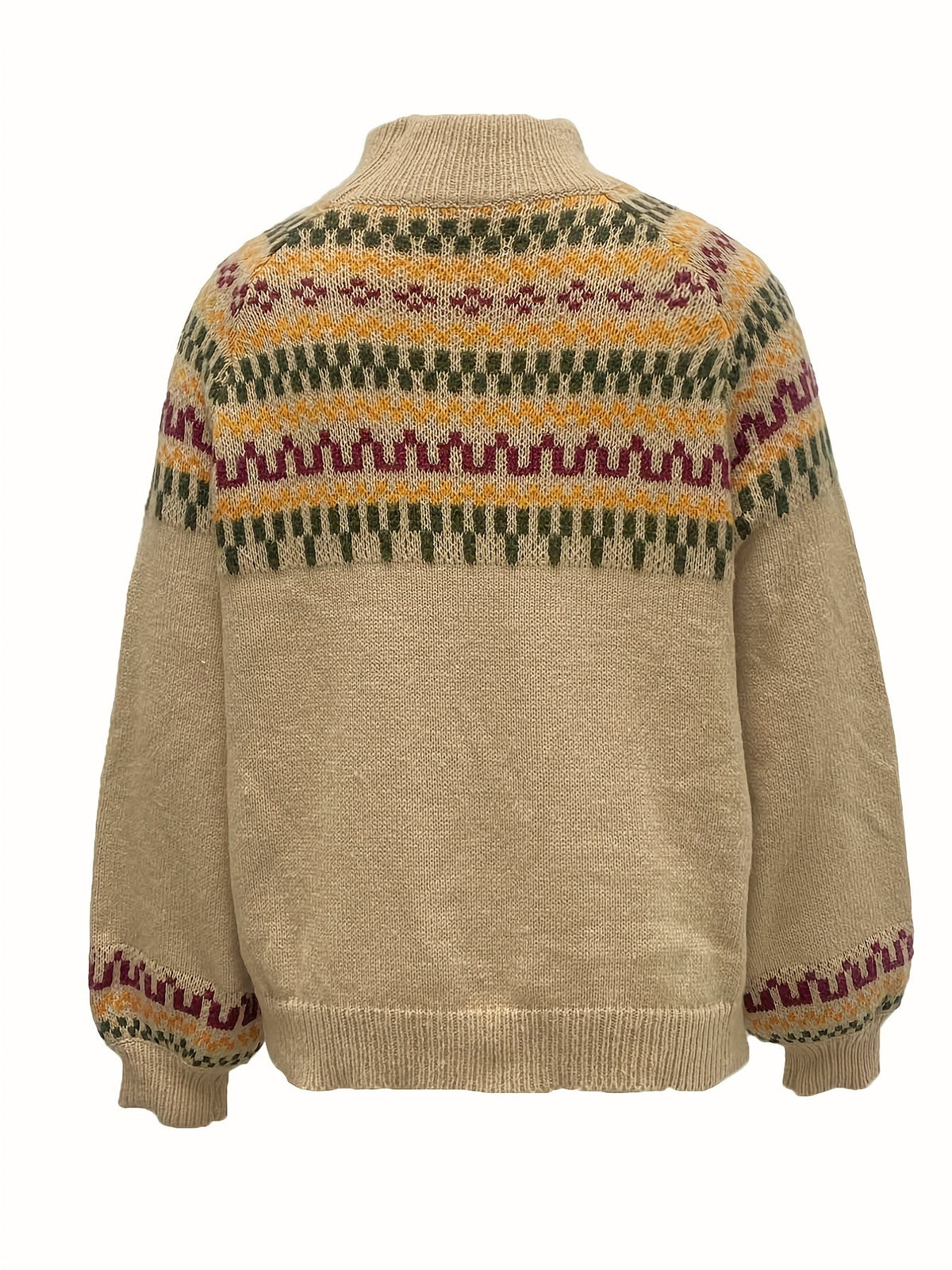 Strikket sweater med høj hals og nordisk mønster til damer