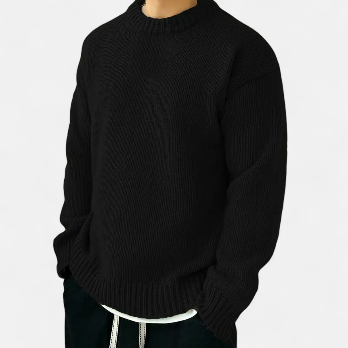 Sweater med rund hals og ribkanter i løs pasform til mænd