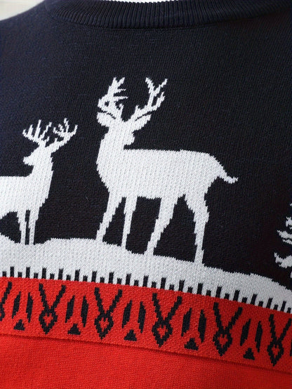 Julesweater med rensdyrmotiv, rund hals og lange ærmer til mænd