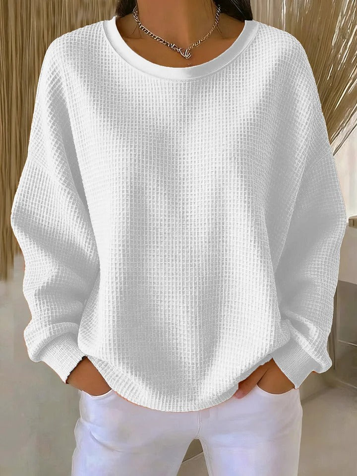 Sweater med rund hals og vaffelstruktur i løs pasform til damer