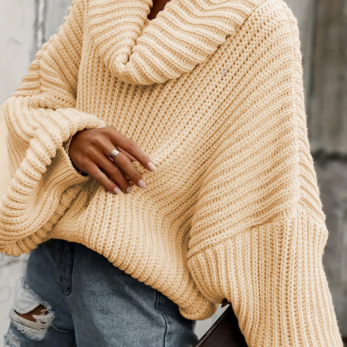 Oversized sweater med rullekrave og flagermusærmer til damer