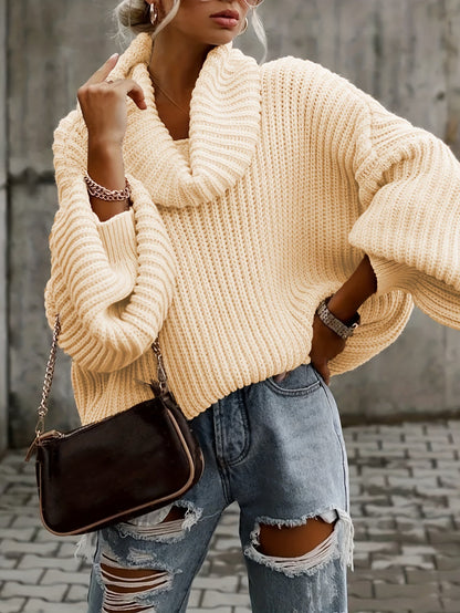 Oversized sweater med rullekrave og flagermusærmer til damer