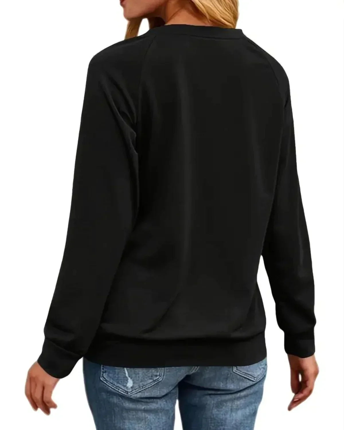 Julesweater dame med rensdyrprint, rund hals og raglanærmer