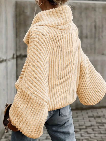 Oversized sweater med rullekrave og flagermusærmer til damer