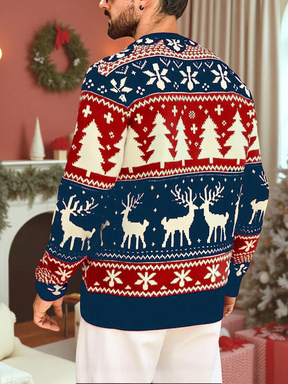 Julesweater med rund hals og rensdyrmønster til mænd