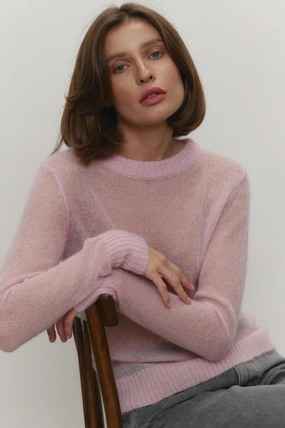 Gennemsigtig sweater med rund hals og lange ærmer til damer