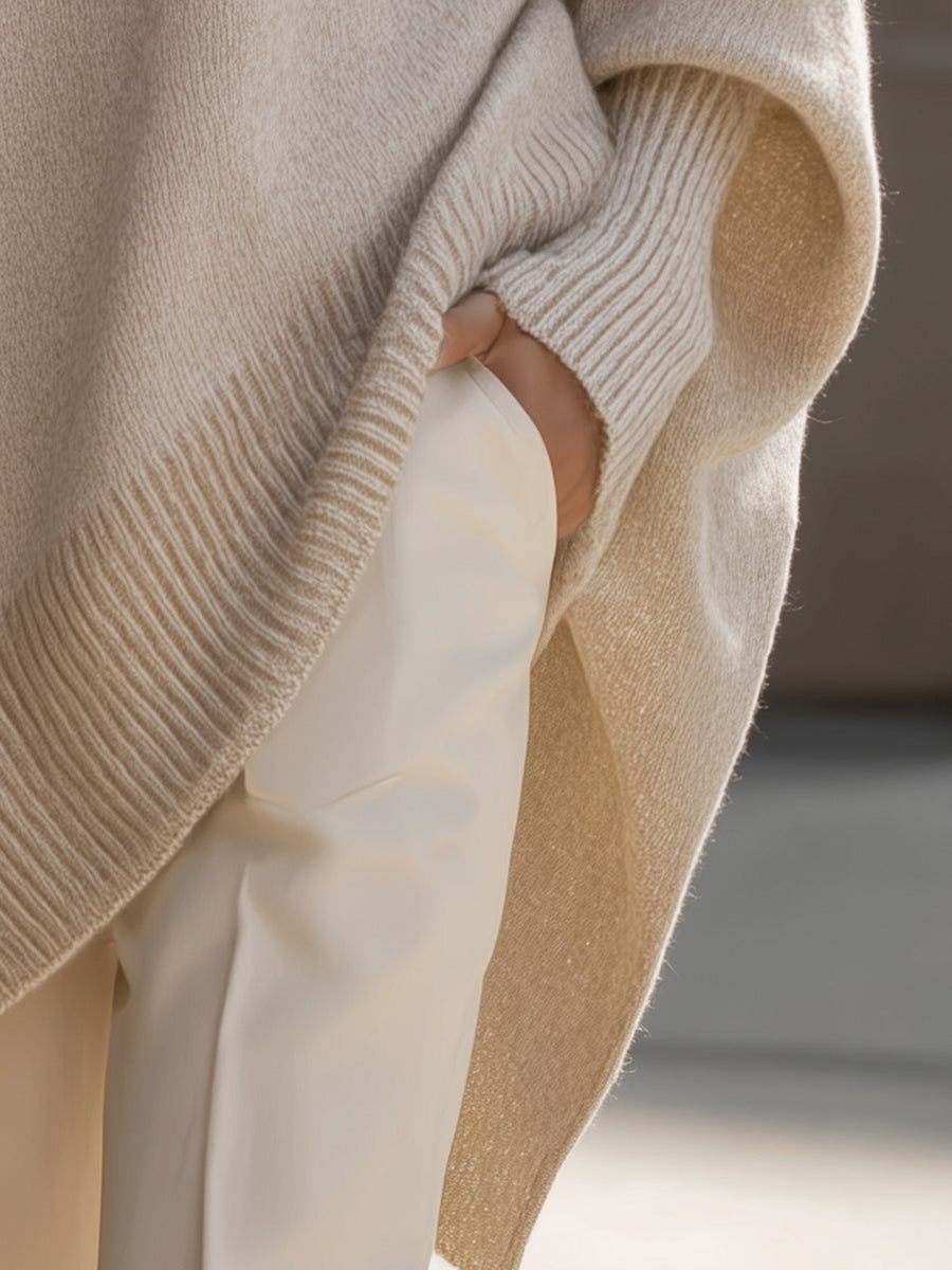 Oversized sweater med rund hals og ribkanter til damer