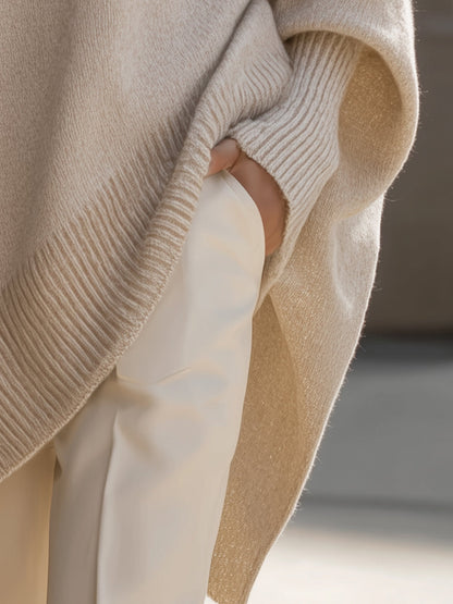 Oversized sweater med rund hals og ribkanter til damer