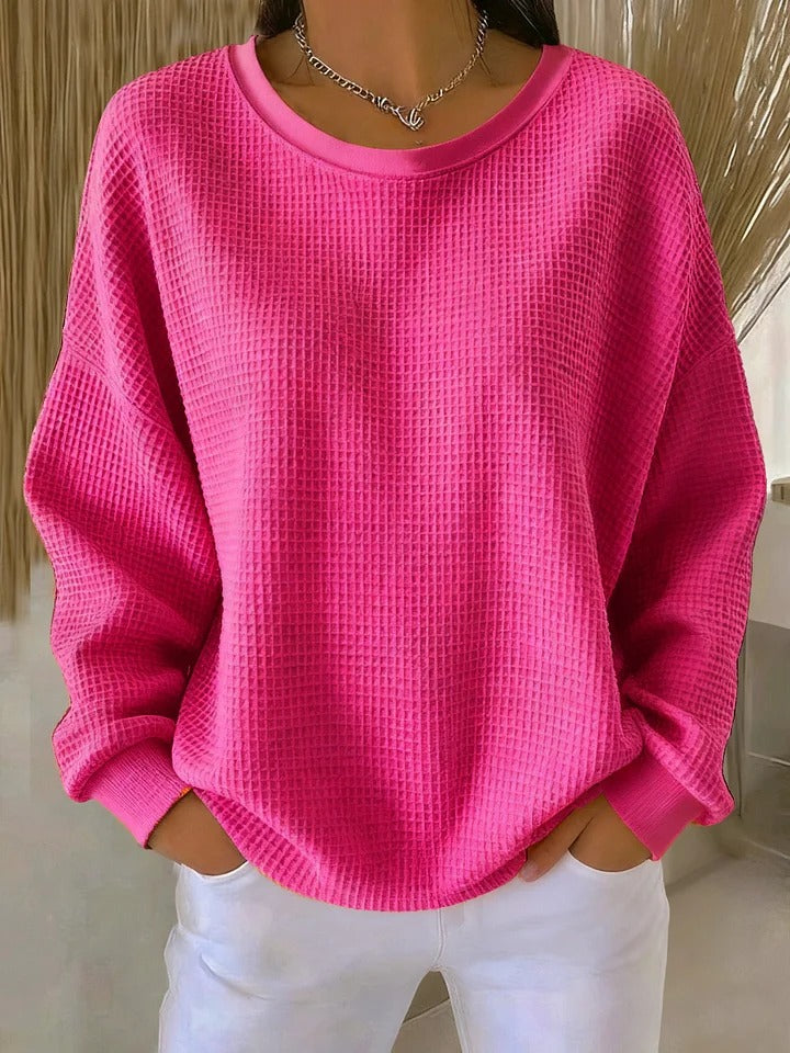 Sweater med rund hals og vaffelstruktur i løs pasform til damer