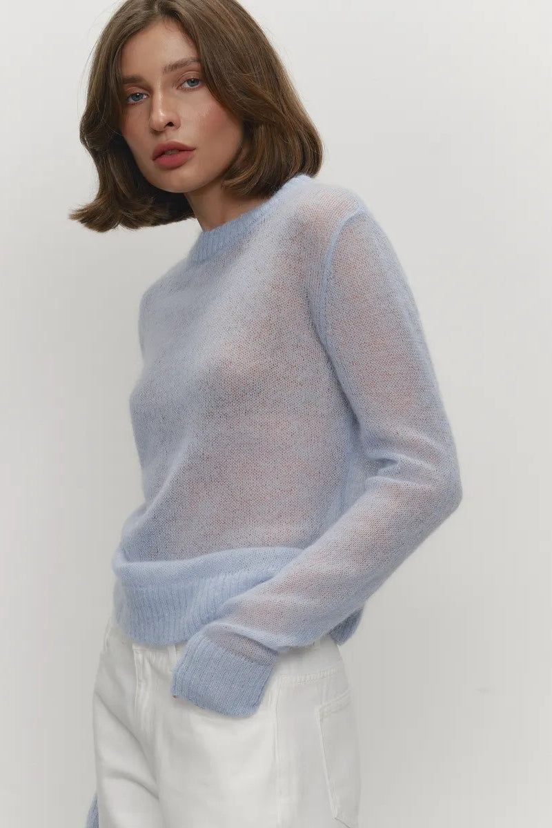 Gennemsigtig sweater med rund hals og lange ærmer til damer