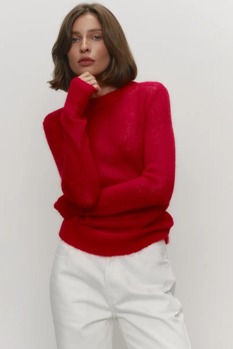 Gennemsigtig sweater med rund hals og lange ærmer til damer
