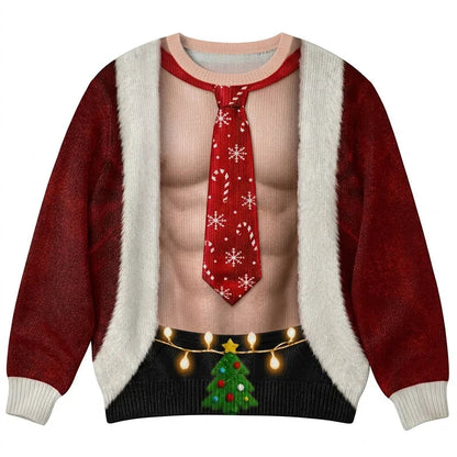 Julesweater til mænd med rund hals og print af julelys og bælte