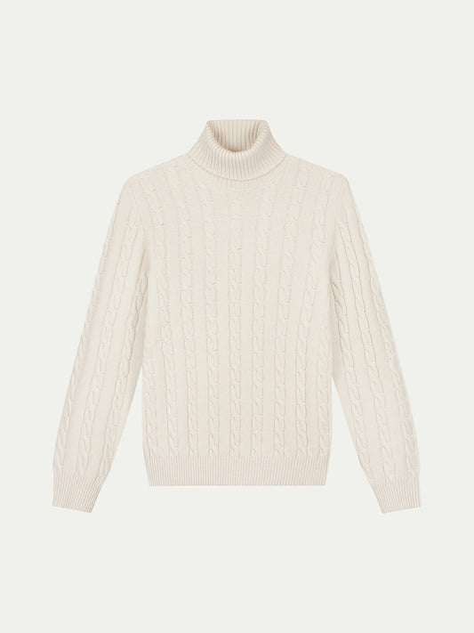 Sweater med rullekrave, kabelstrik og ribkanter til mænd – lige pasform