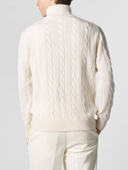 Sweater med rullekrave, kabelstrik og ribkanter til mænd – lige pasform