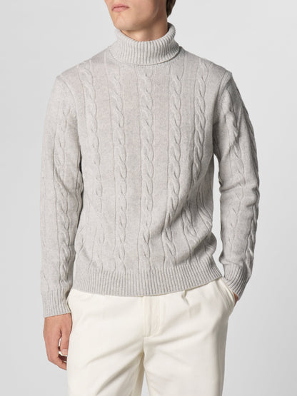 Sweater med rullekrave og kabelstrik til mænd med lange ærmer