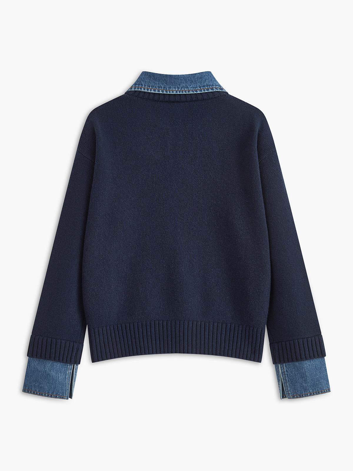 Sweater med polokrave og denimdetaljer til damer i relaxed fit
