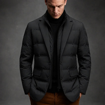 Puffer jakke til mænd i blazermodel med knapper og lynlås