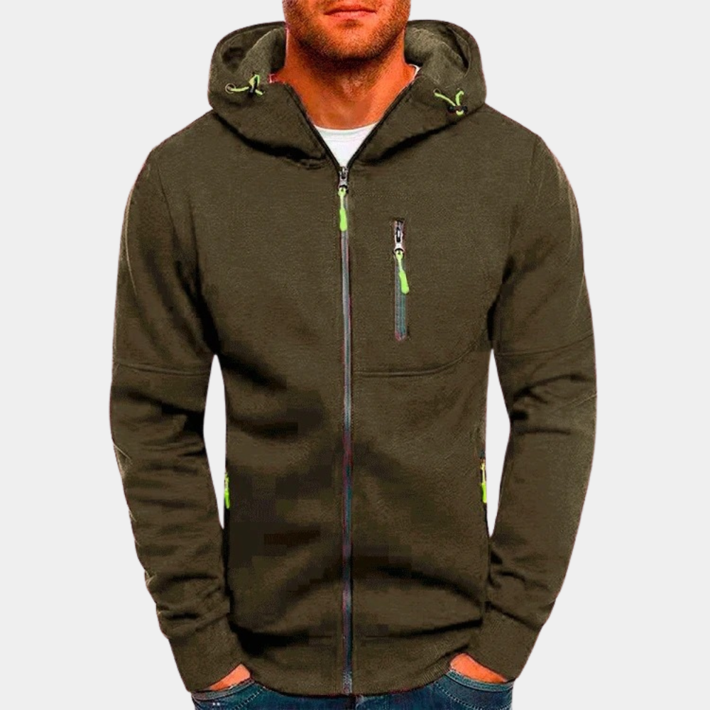 Hoodies mænd med lynlås og hætte samt lynlåslomme på brystet