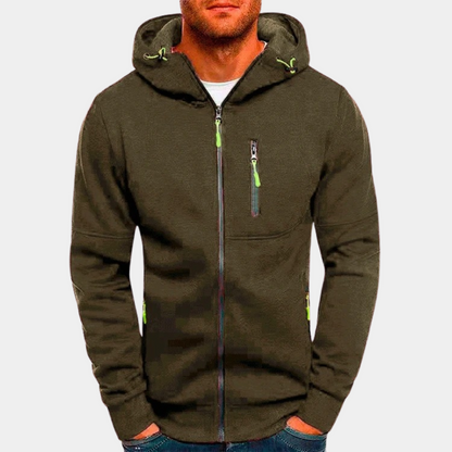 Hoodies mænd med lynlås og hætte samt lynlåslomme på brystet