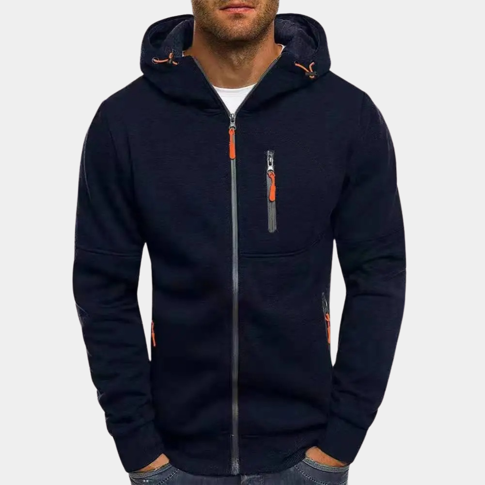 Hoodies mænd med lynlås og hætte samt lynlåslomme på brystet