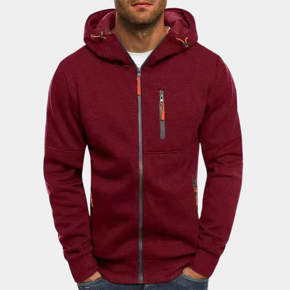 Hoodies mænd med lynlås og hætte samt lynlåslomme på brystet