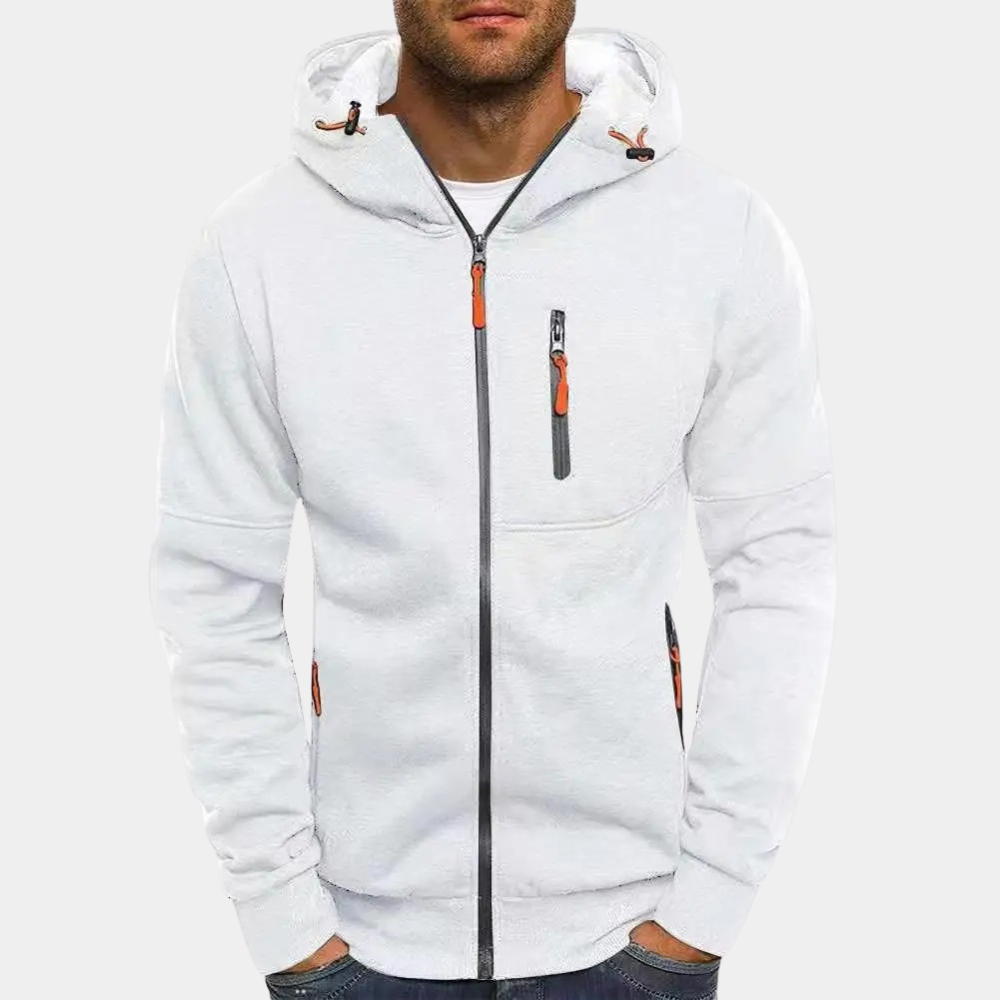 Hoodies mænd med lynlås og hætte samt lynlåslomme på brystet