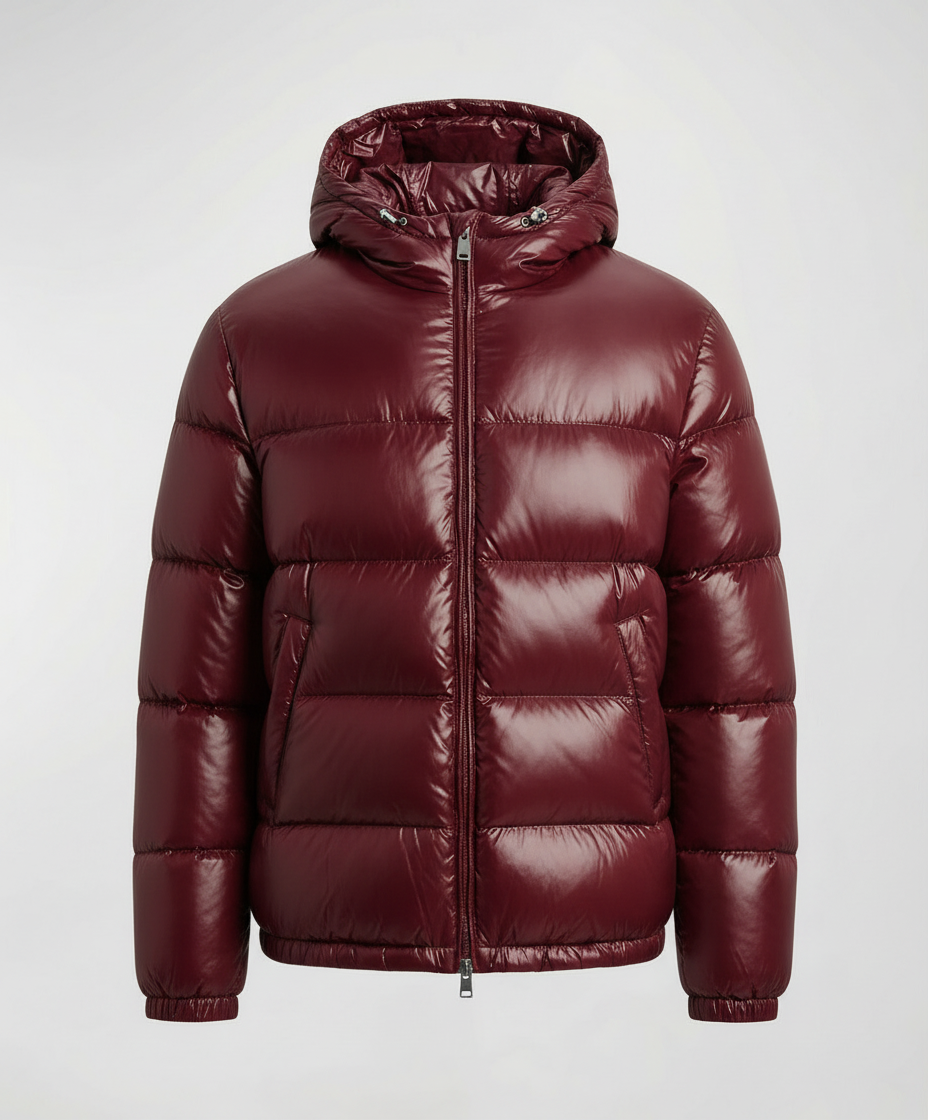 Puffer jakke unisex med hætte, høj krave og lynlås foran