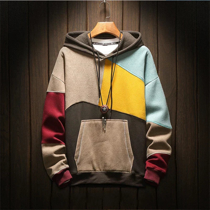 Hoodies mænd med patchwork-design, hætte og kængurulomme