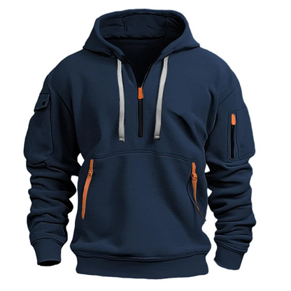 Hoodies mænd med halv lynlås, kængurulomme og lynlåslommer