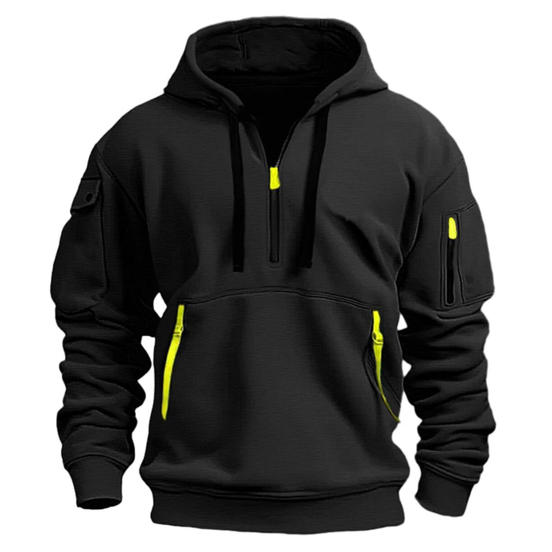 Hoodies mænd med halv lynlås, kængurulomme og lynlåslommer