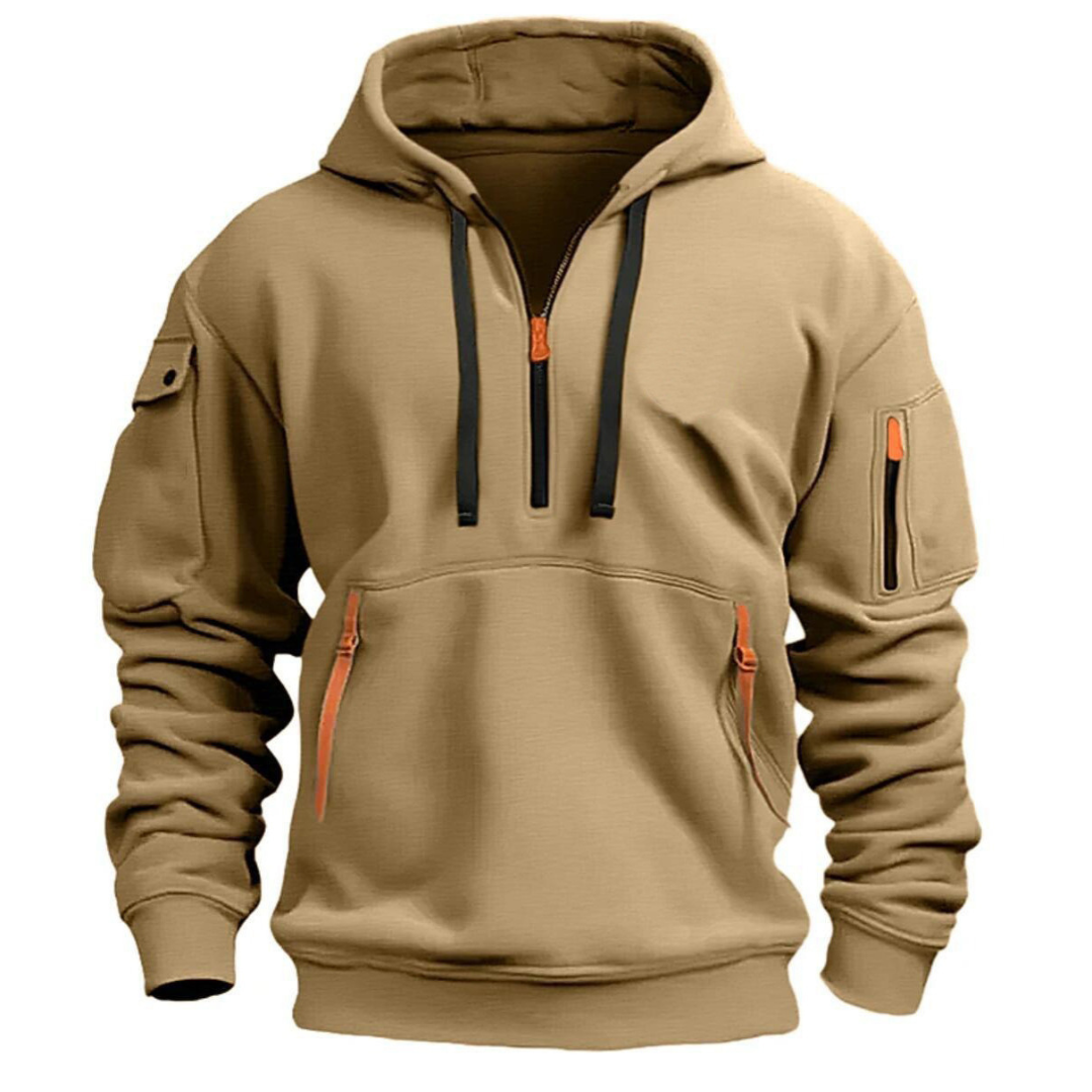 Hoodies mænd med halv lynlås, kængurulomme og lynlåslommer