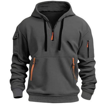 Hoodies mænd med halv lynlås, kængurulomme og lynlåslommer