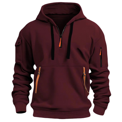 Hoodies mænd med halv lynlås, kængurulomme og lynlåslommer