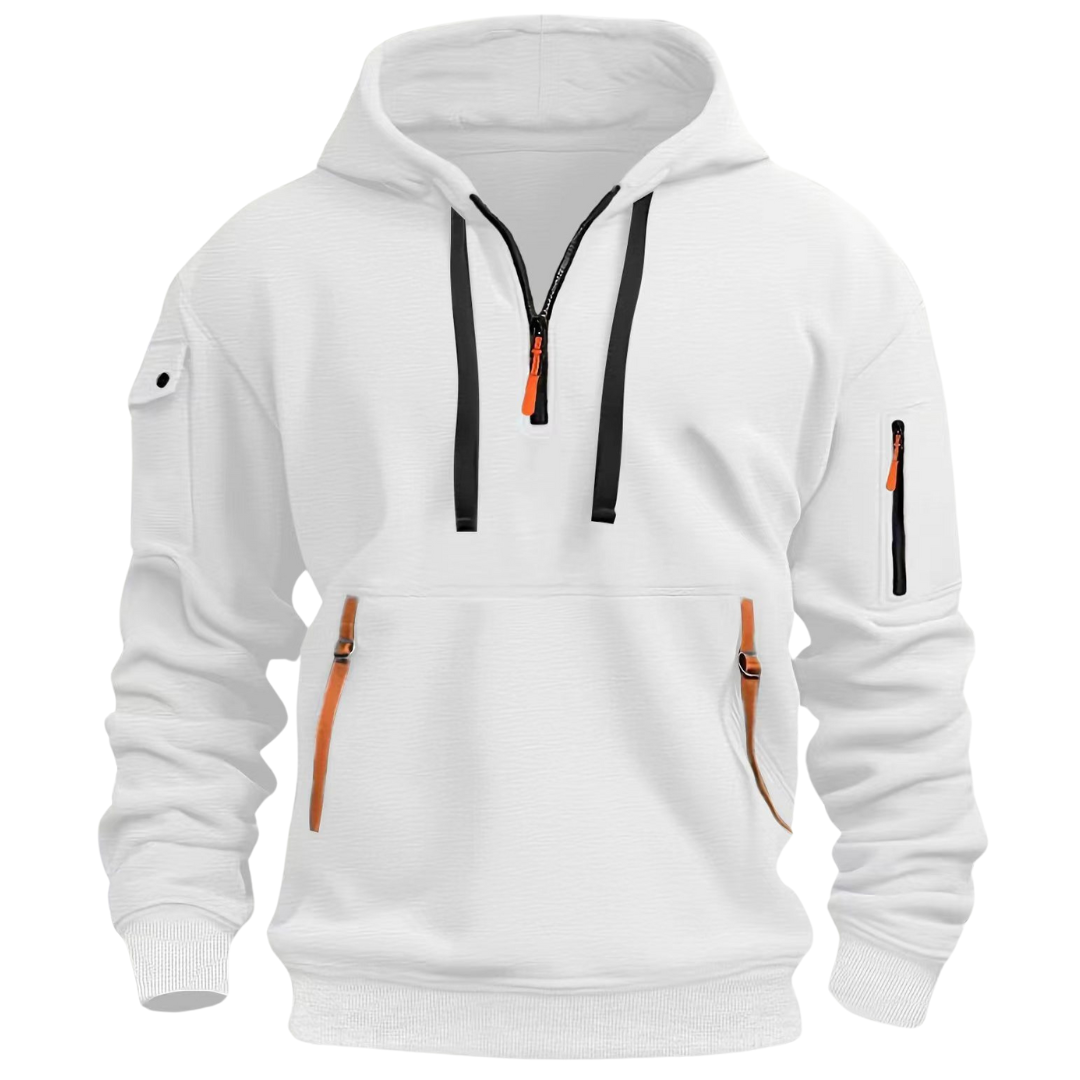 Hoodies mænd med halv lynlås, kængurulomme og lynlåslommer