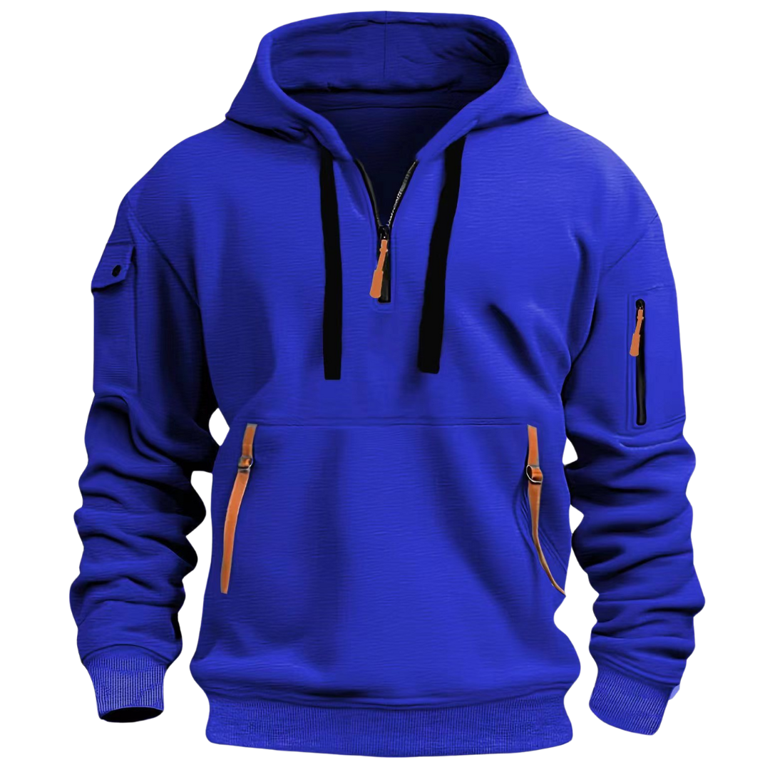 Hoodies mænd med halv lynlås, kængurulomme og lynlåslommer