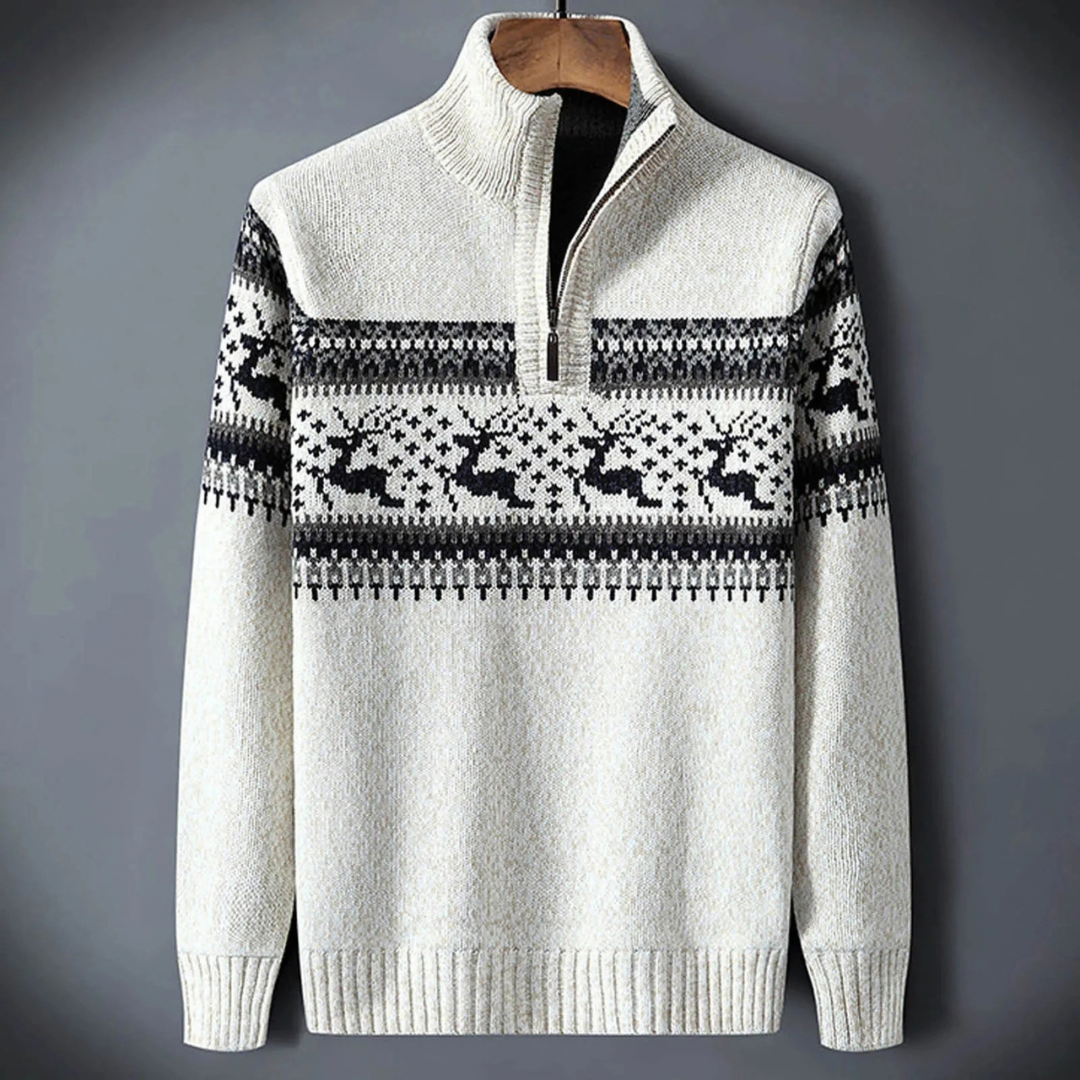 Julesweater med halv lynlås og rensdyrmønster til mænd