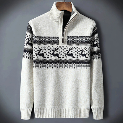 Julesweater med halv lynlås og rensdyrmønster til mænd