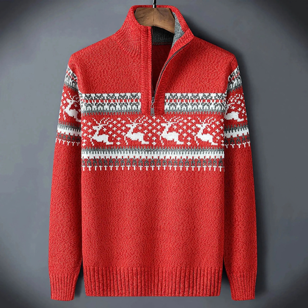 Julesweater med halv lynlås og rensdyrmønster til mænd