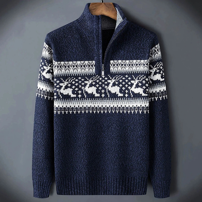 Julesweater med halv lynlås og rensdyrmønster til mænd