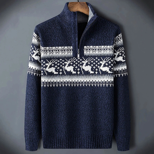 Julesweater med halv lynlås og rensdyrmønster til mænd