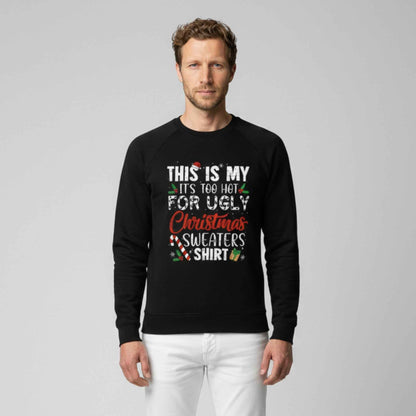 Julesweater til mænd med rund hals, ribkant og afslappet pasform samt julemotiv med tekst