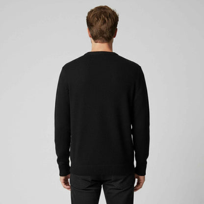 Julesweater til mænd med rund hals, ribkant og afslappet pasform samt julemotiv med tekst