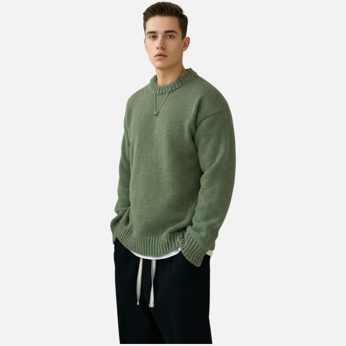 Sweater med rund hals og ribkanter i løs pasform til mænd