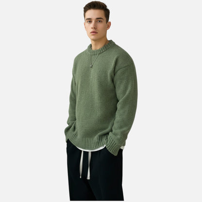 Sweater med rund hals og ribkanter i løs pasform til mænd