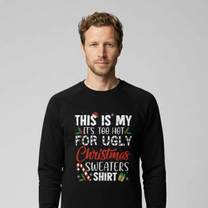 Julesweater til mænd med rund hals, ribkant og afslappet pasform samt julemotiv med tekst