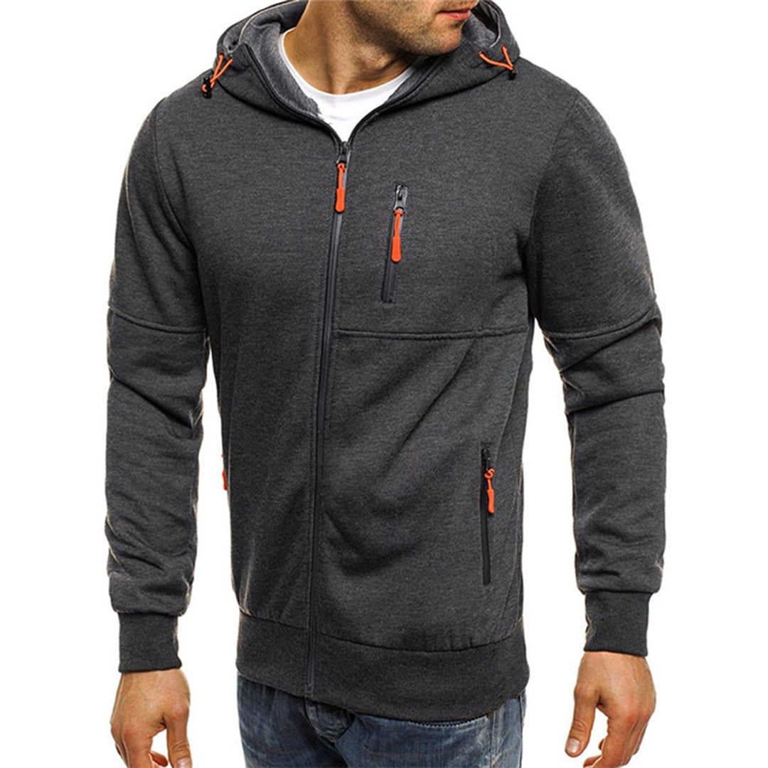 Hoodies mænd med lynlås og hætte samt lynlåslomme på brystet