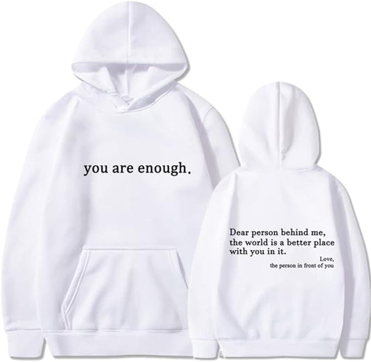 Hoodie til damer med tekstprint på ryggen og kængurulomme