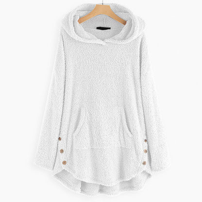 Hoodie med kængurulomme og knapper i lang model til damer