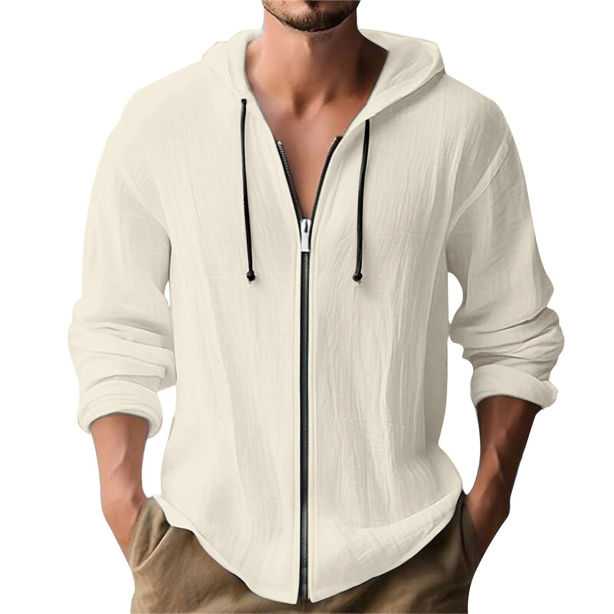Hoodies mænd med lynlås og hætte, løs pasform og lange ærmer